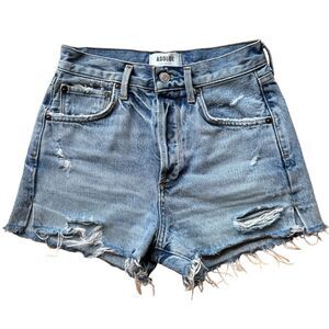 Agolde Jaden Medium Wash High Rise Distressed Blue Jean Cut Off Shorts Size 24